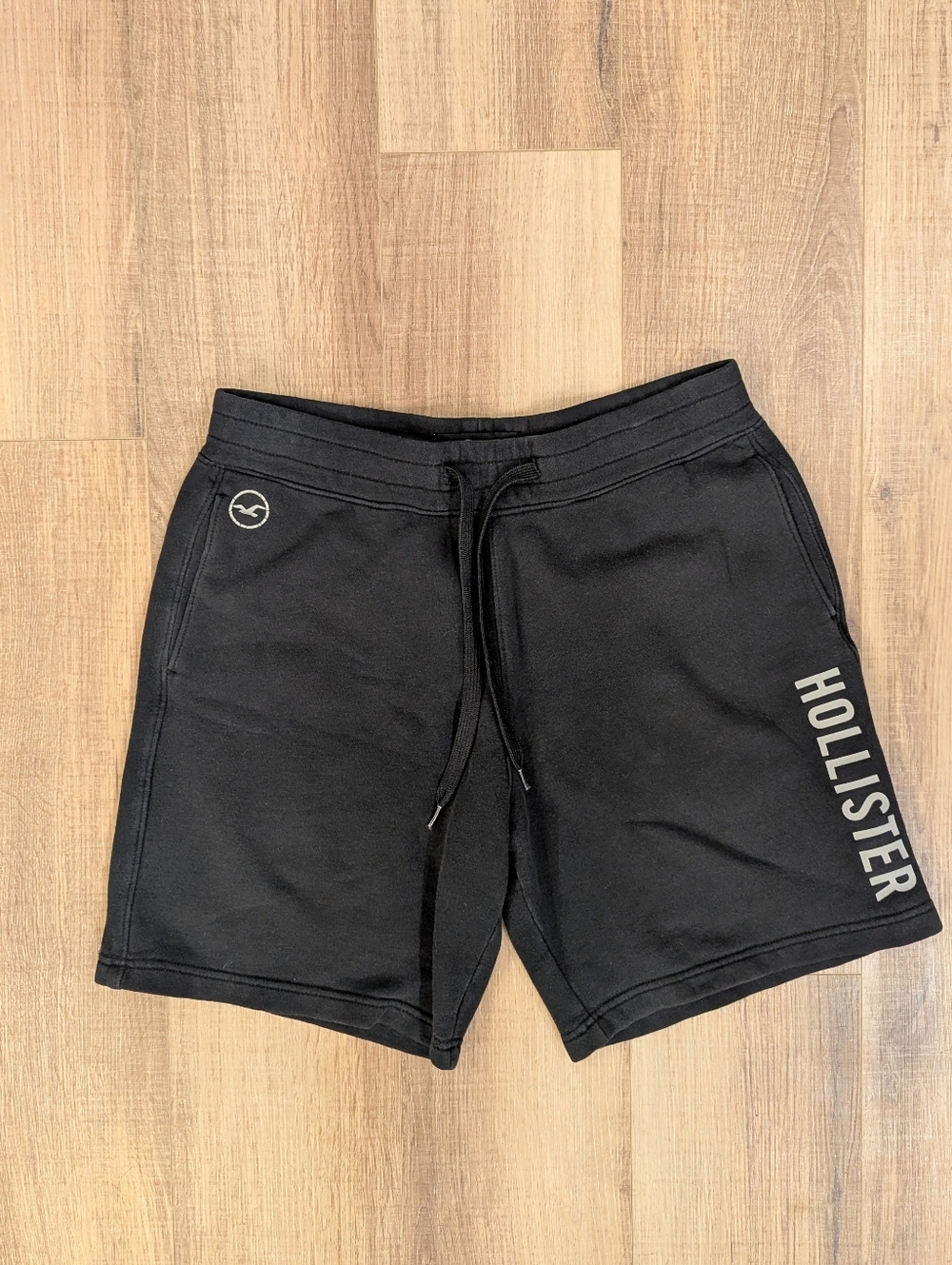 Hollister Black Sweat Shorts Mens Medium Drawstring Logo Casual Lounge
